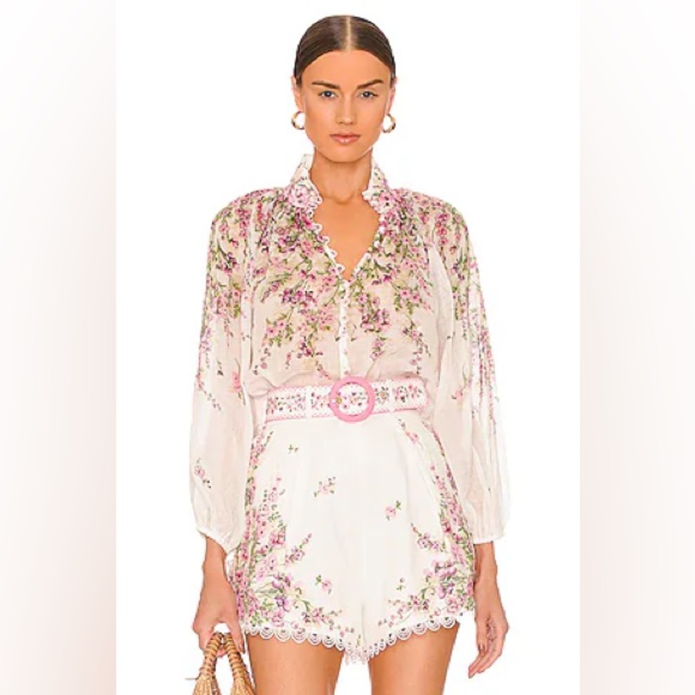 Zimmermann Jude Floral-Print Ramie Blouse & Linen Tuck Shorts Set